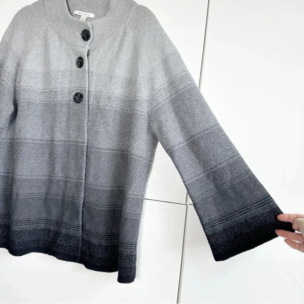 JM Collection Ombré Knit Button Front Sweater Cardigan Gray Black Size Large